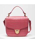 Petit sac à main en Cuir croco Florence Shiny Soft rose - 19.5x18x6 cm